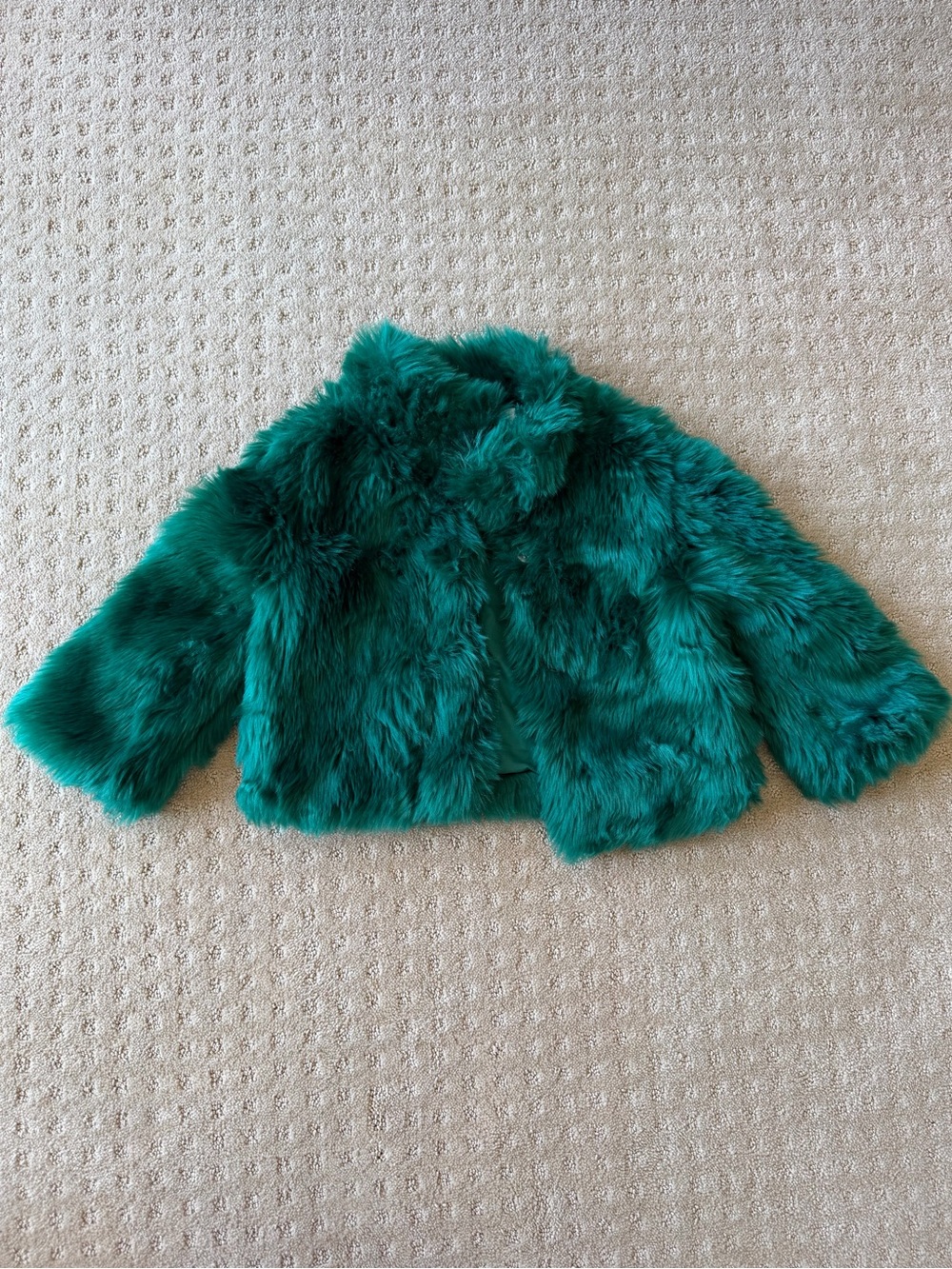 NWOT Janie And Jack Girl’s Green Faux Fur Jacket, Size 7/8